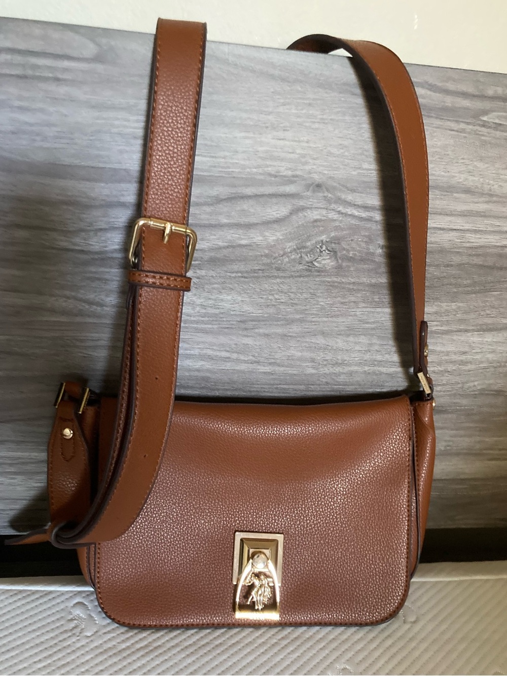 U.S. Polo Assn. Cognac Brown Pebbled Crossbody Bag